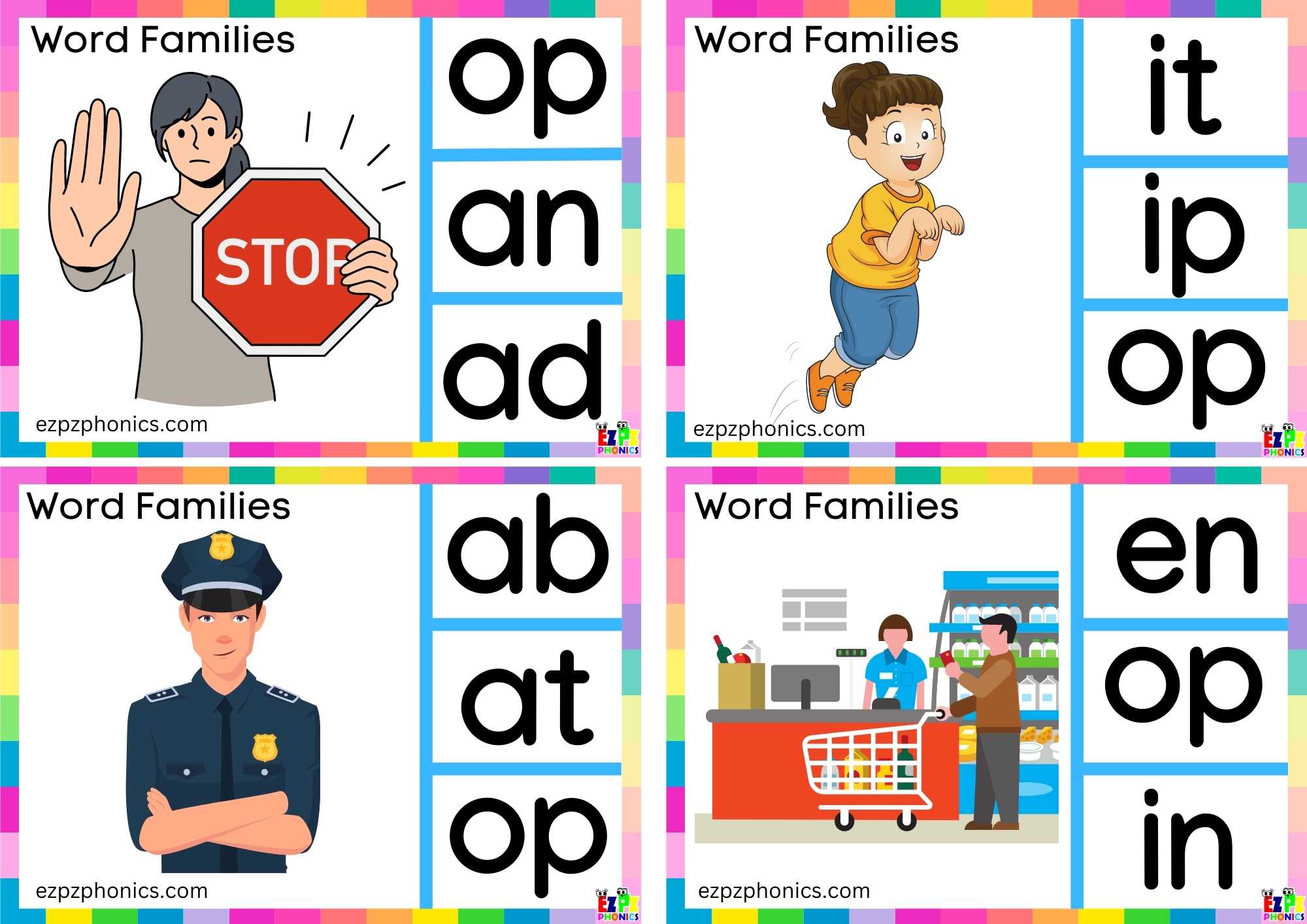 Word Family op Look at the image and clip the correct letters Clip cards group 1